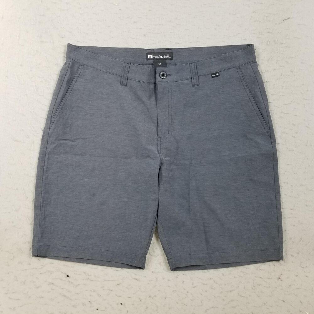 Travis Mathew Shorts Mens 38 Gray Stripe Stretch Chino 11 Inseam Golf Casual